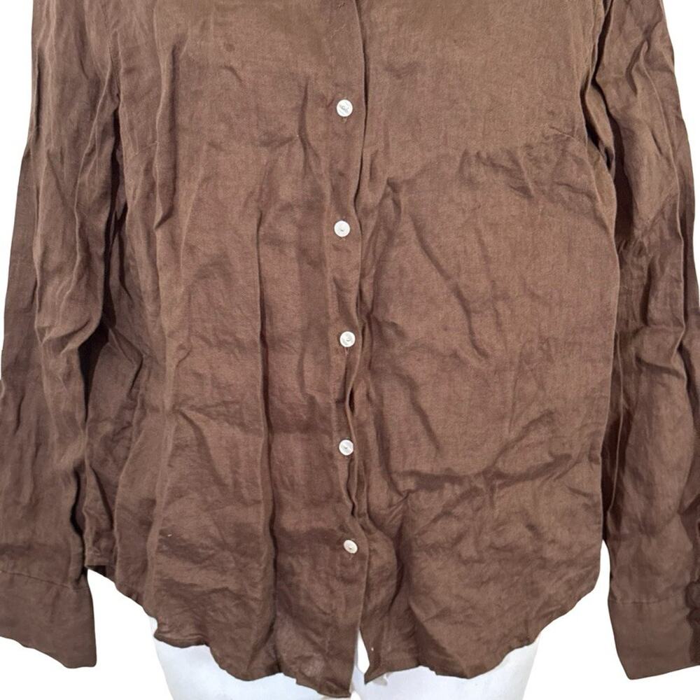 Joie 100% Linen Brown Button Up Long Sleeve Shirt Career Coastal Dressy sz M - Picture 12 of 16